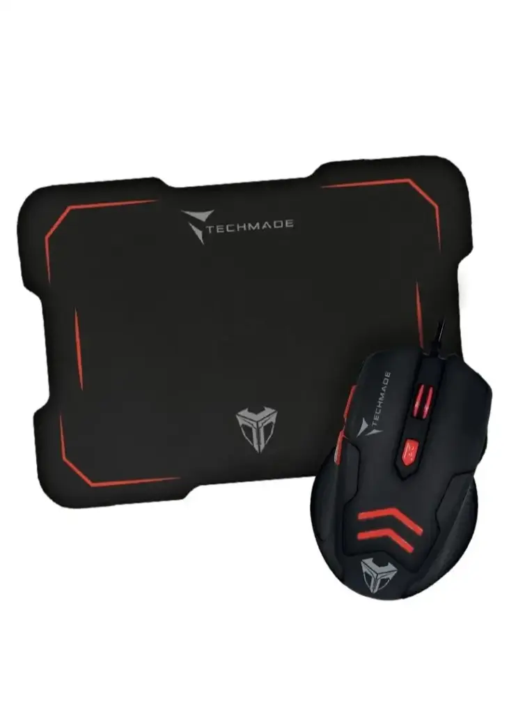 Techmade Gaming Maus + Mauspad Rot